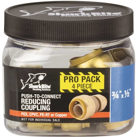 Reliance Worldwide SharkBite 3/4 in. x 1/2 in. Push-to-Connect Brass Reducing Coupling Fitting, 4PK U058LFJ4